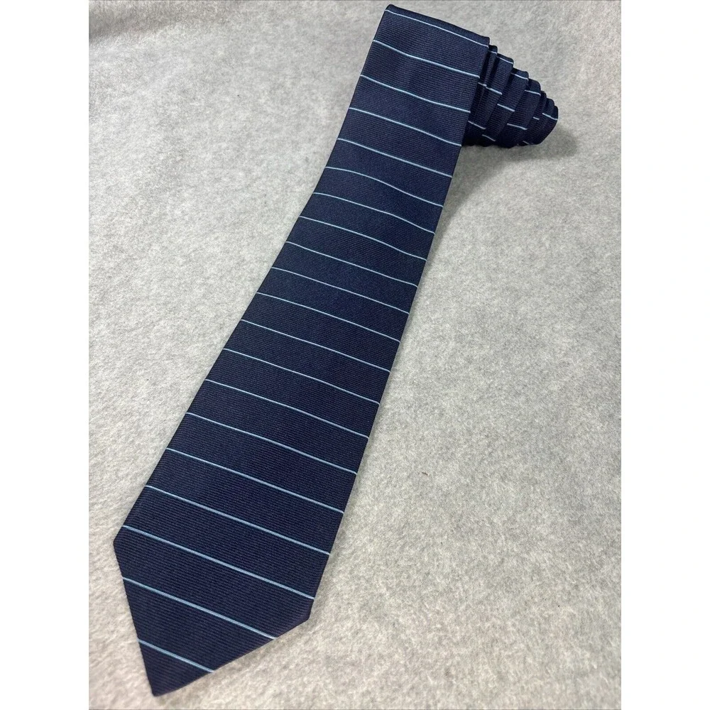 Brooks Brothers Makers Tie Blue With Horizontal Stripes Repp Silk L:57” W:3.5”